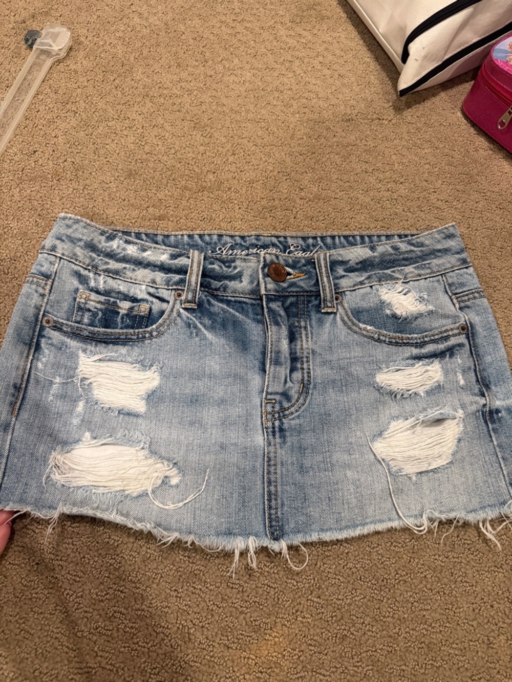 American Eagle Outfitters Light Blue Distressed Denim Mini Skirt